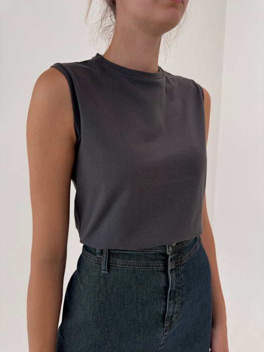 Top Max Mara taupe din bumbac modelator în croi minimalist