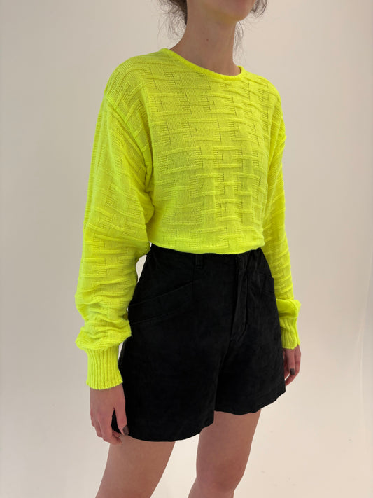 Pantaloni vintage negri din piele naturală întoarsă cu talie ultra înaltă