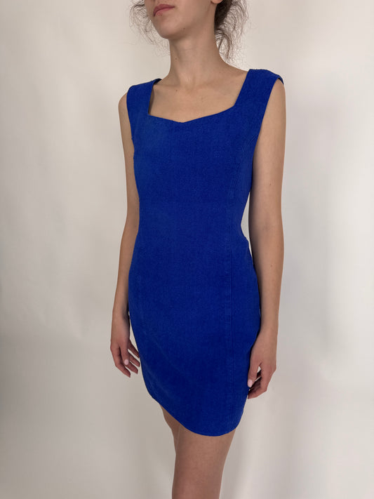 Rochie mini din pânză albastru regal