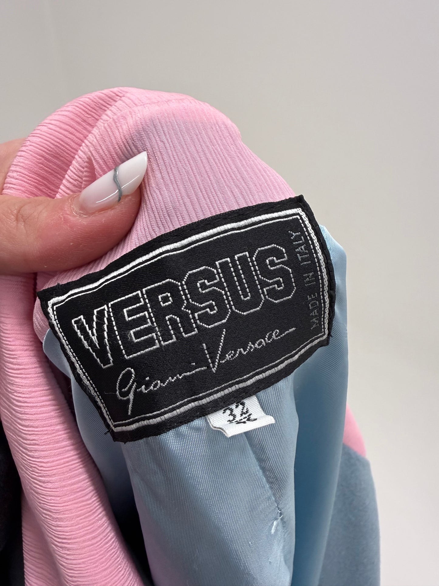 Sacou Versace vintage baby blue din lana și cașmir cu mătase naturală powder Pink