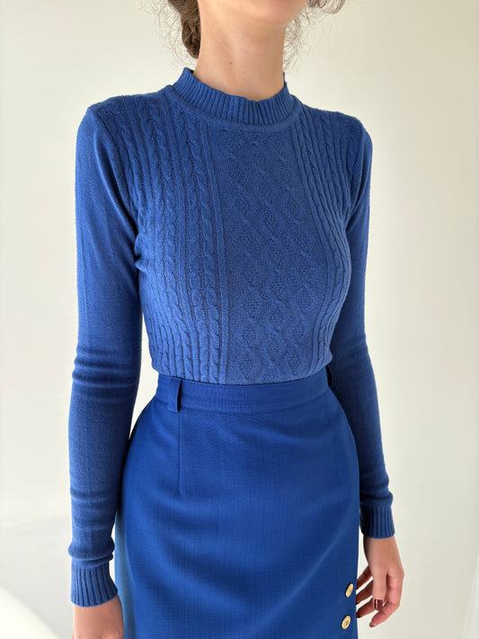 Maleta chimney albastru cerneală cu torsade din bumbac de gramaj mare