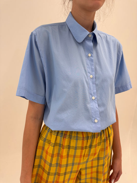 Cămașa premium italiană baby blue cu guler Peter Pan din poplin de bumbac