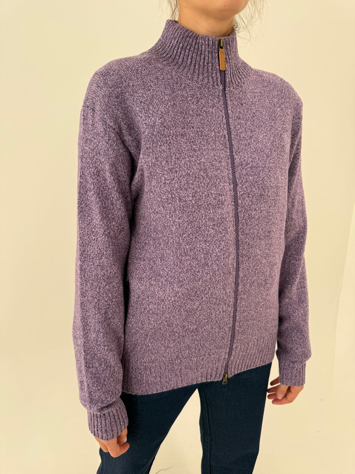 Jacheta / cardigan full zip din triocot plin 70% lana extrafina melanj cu influențe casual