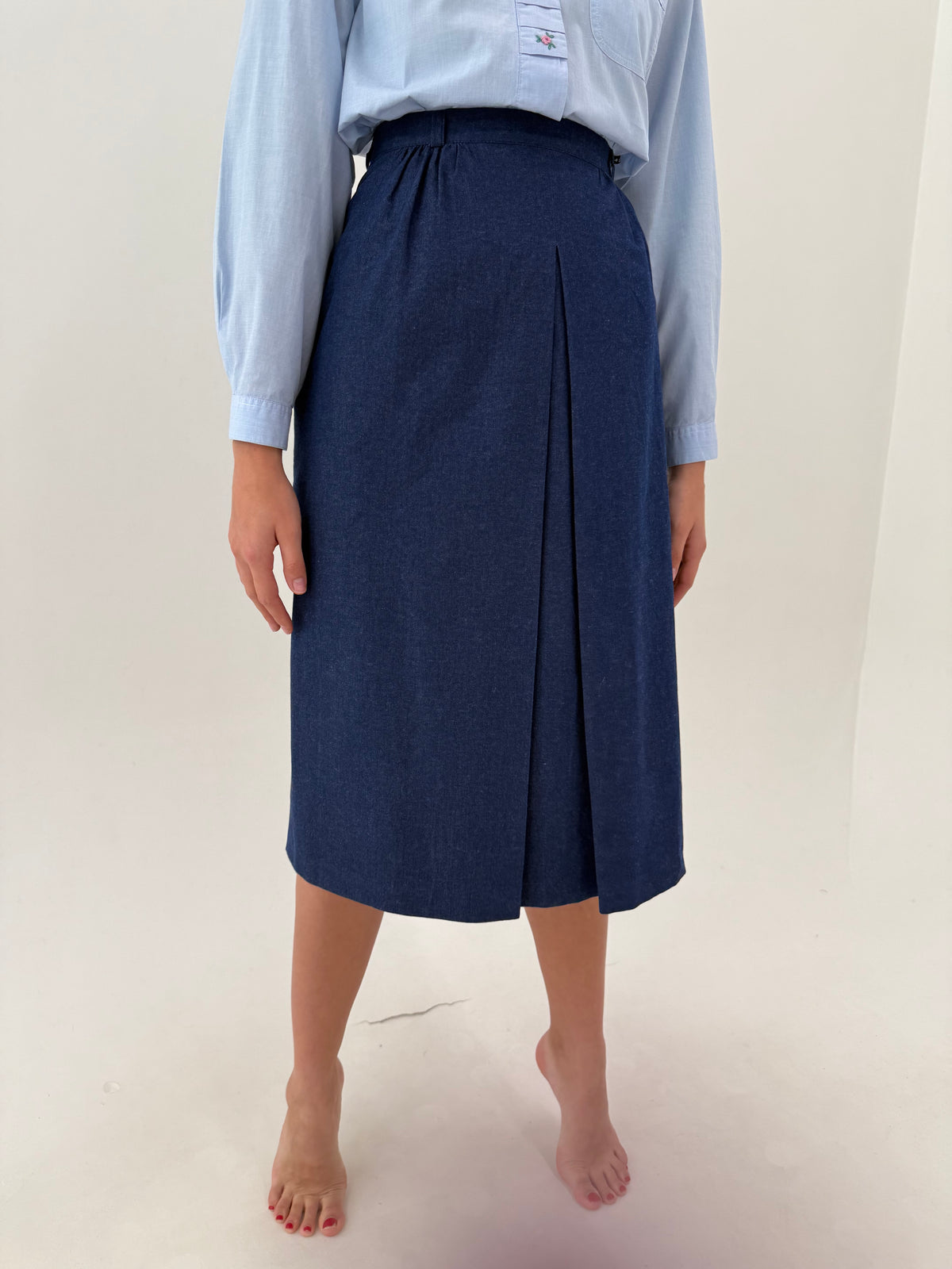 Fustă vintage A-line midi lung din jeans extrem de moale gros