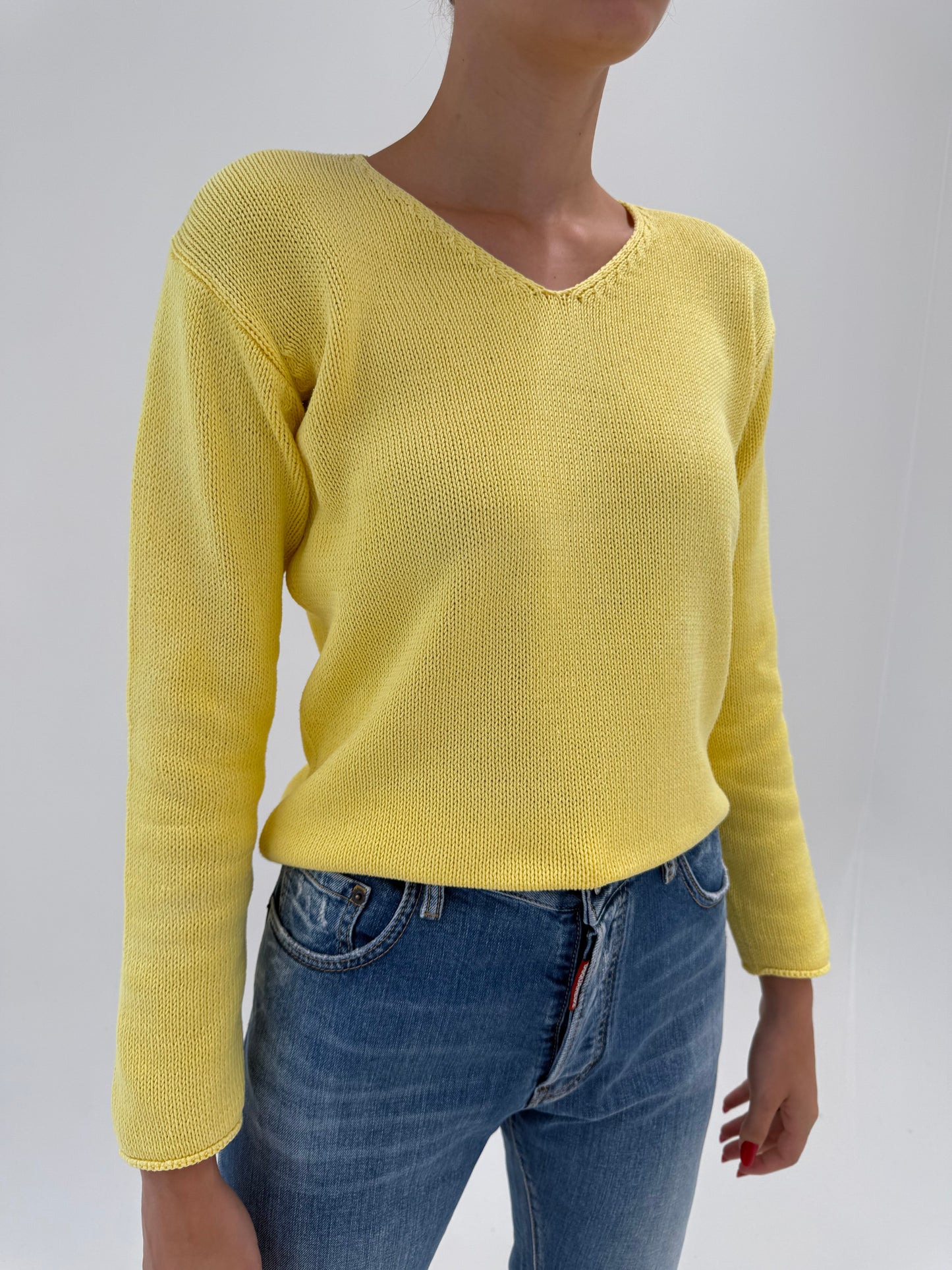 Pulover Max Mara butter yellow din bumbac gros de gramaj mare în croi lejer