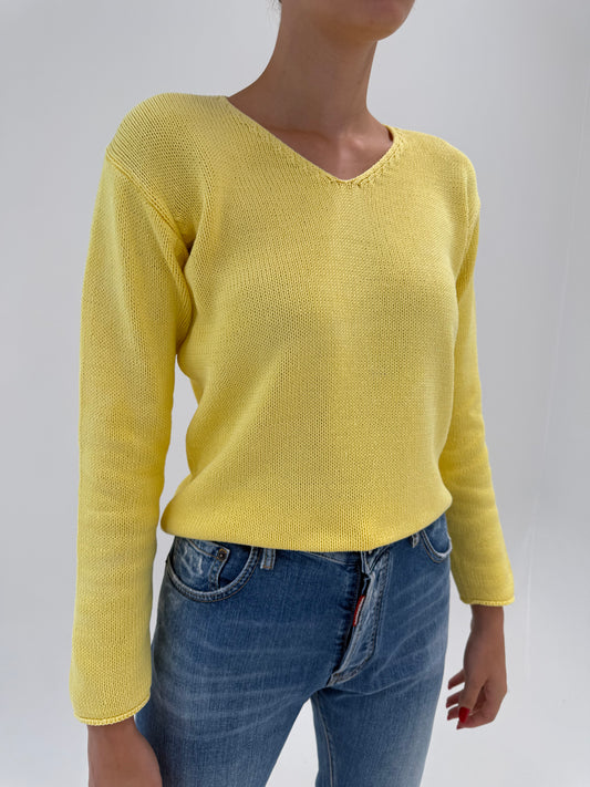 Pulover Max Mara butter yellow din bumbac gros de gramaj mare în croi lejer
