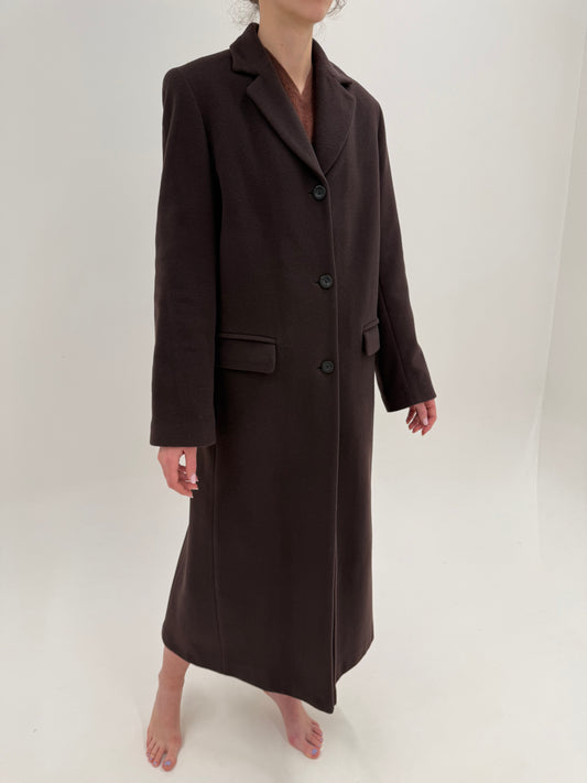 Palton super lung tall din lana cu cașmir chocolate brown