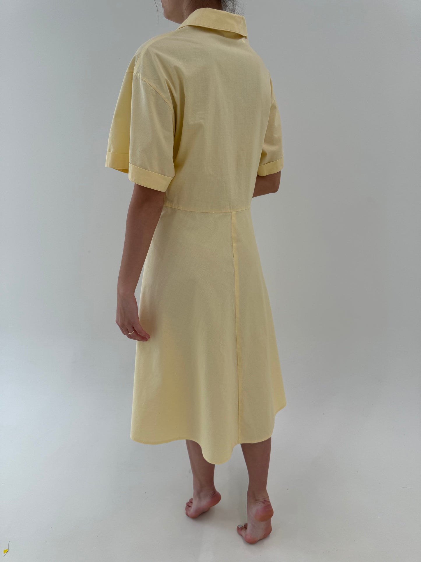 Rochie vintage spre maxi din pânză moale de bumbac cu talie ultra înaltă