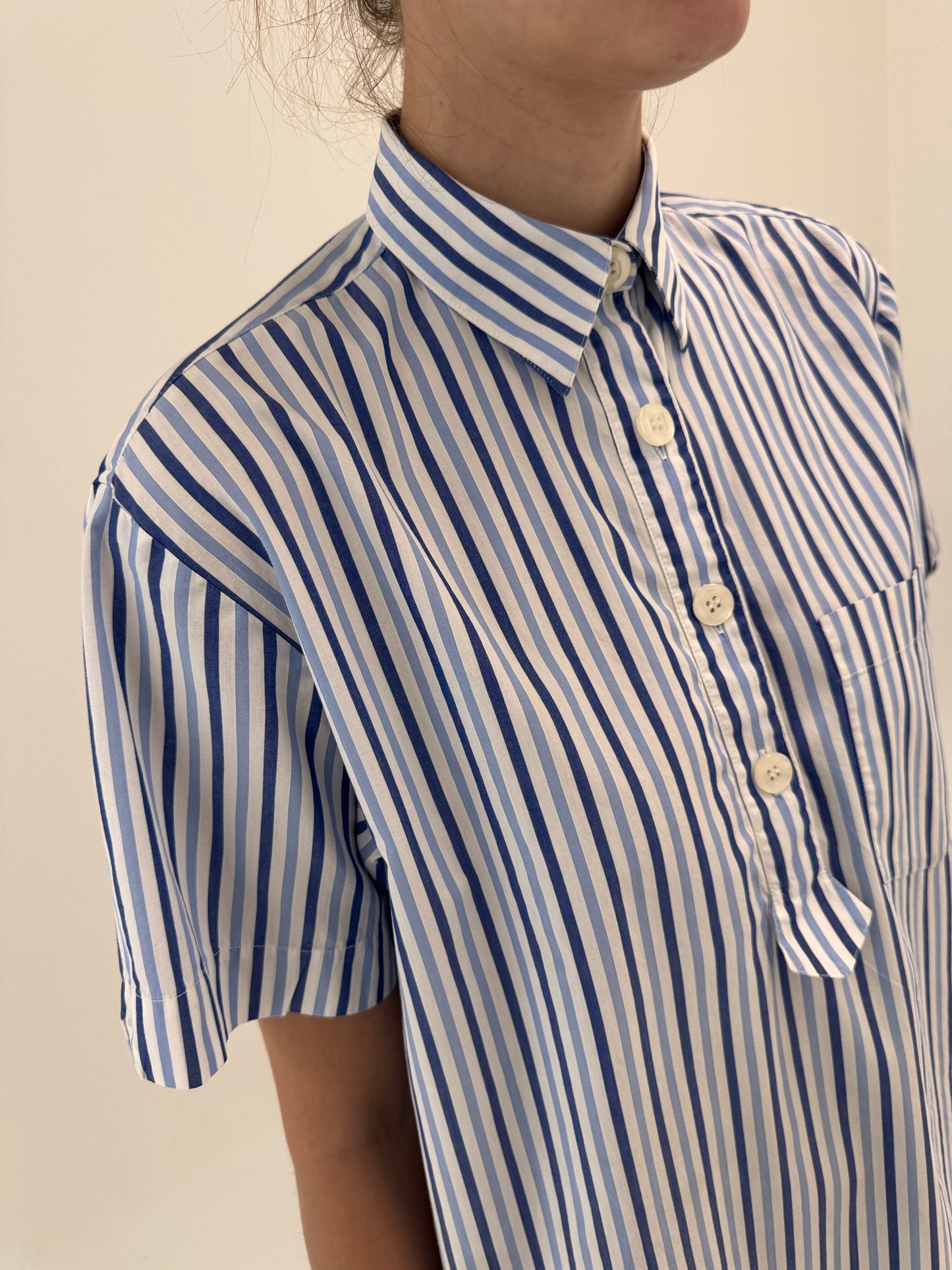 Rochia de designer italian în dungi din poplin excepțional de bumbac