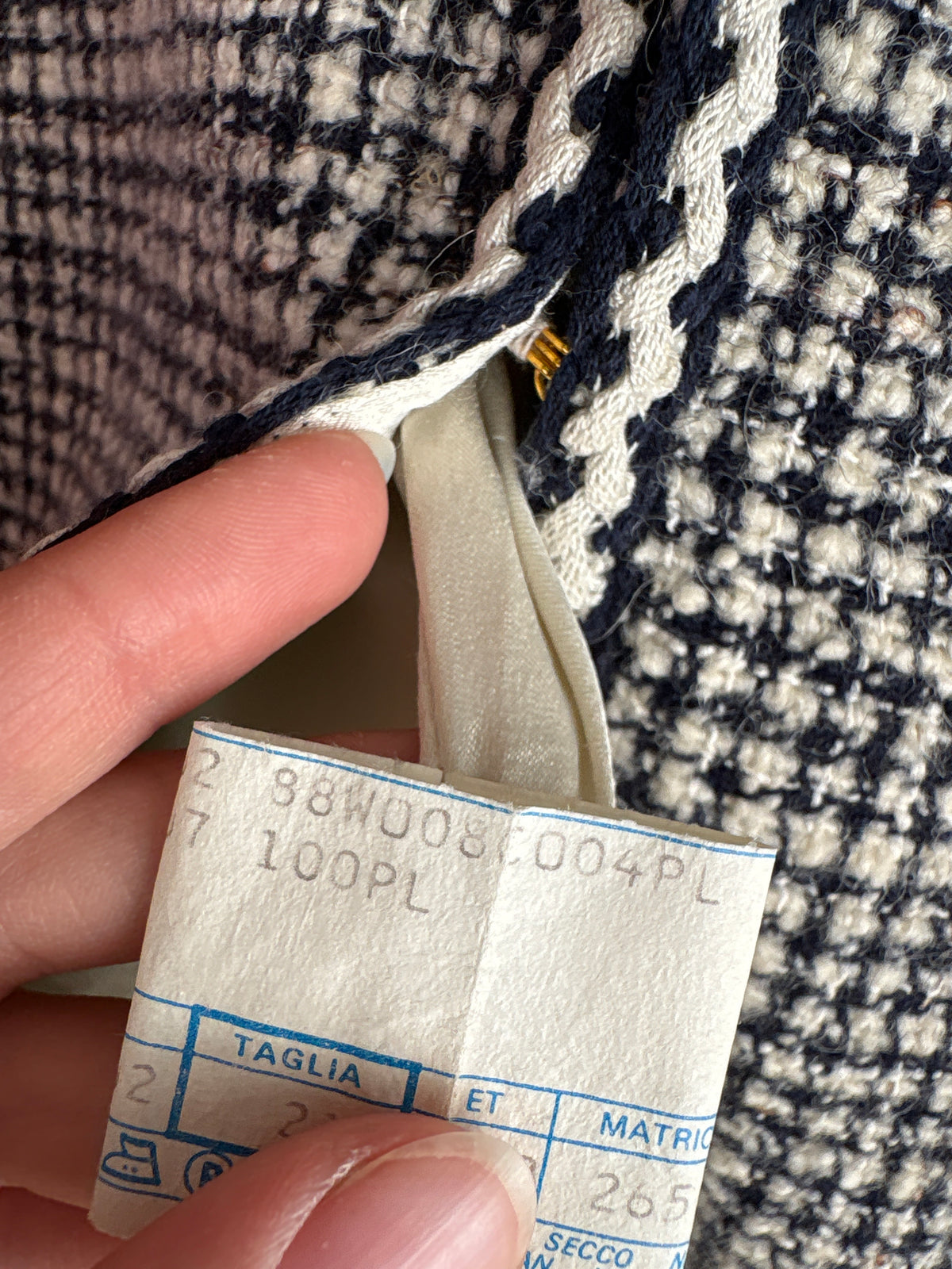 Sacou în stil Chanel din tweed excepțional de lana Navy cu alb