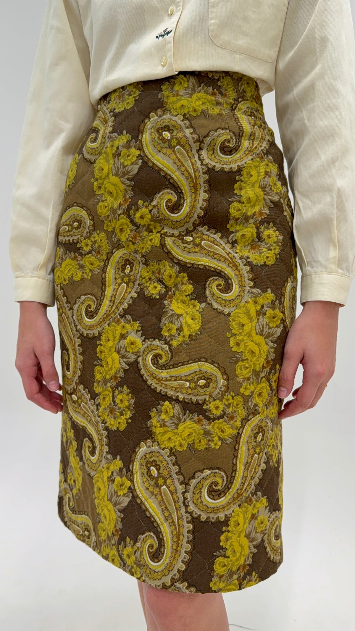 Fustă italiană cu print paisley și culori superbe din mătase fin de lana extrafina