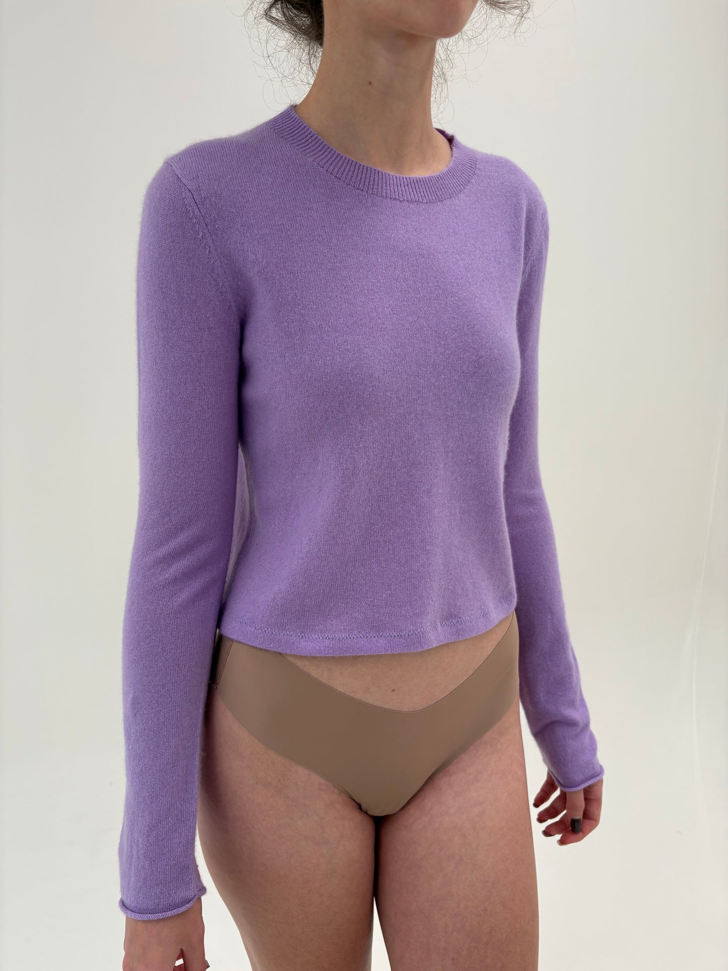 Pulover ușor cambrat lavandă tall din cașmir multiply