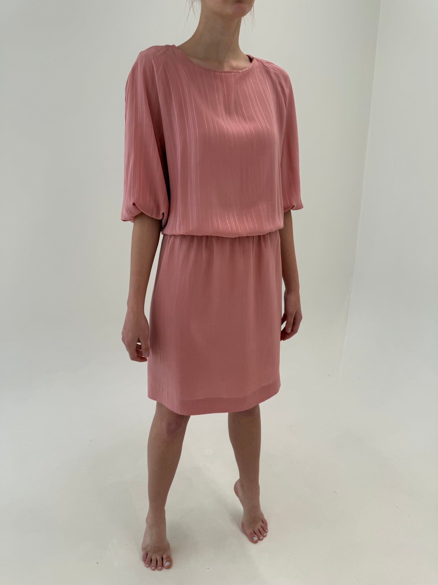 Rochie dusty Pink din mătase naturală cu talie ultra înaltă elastică