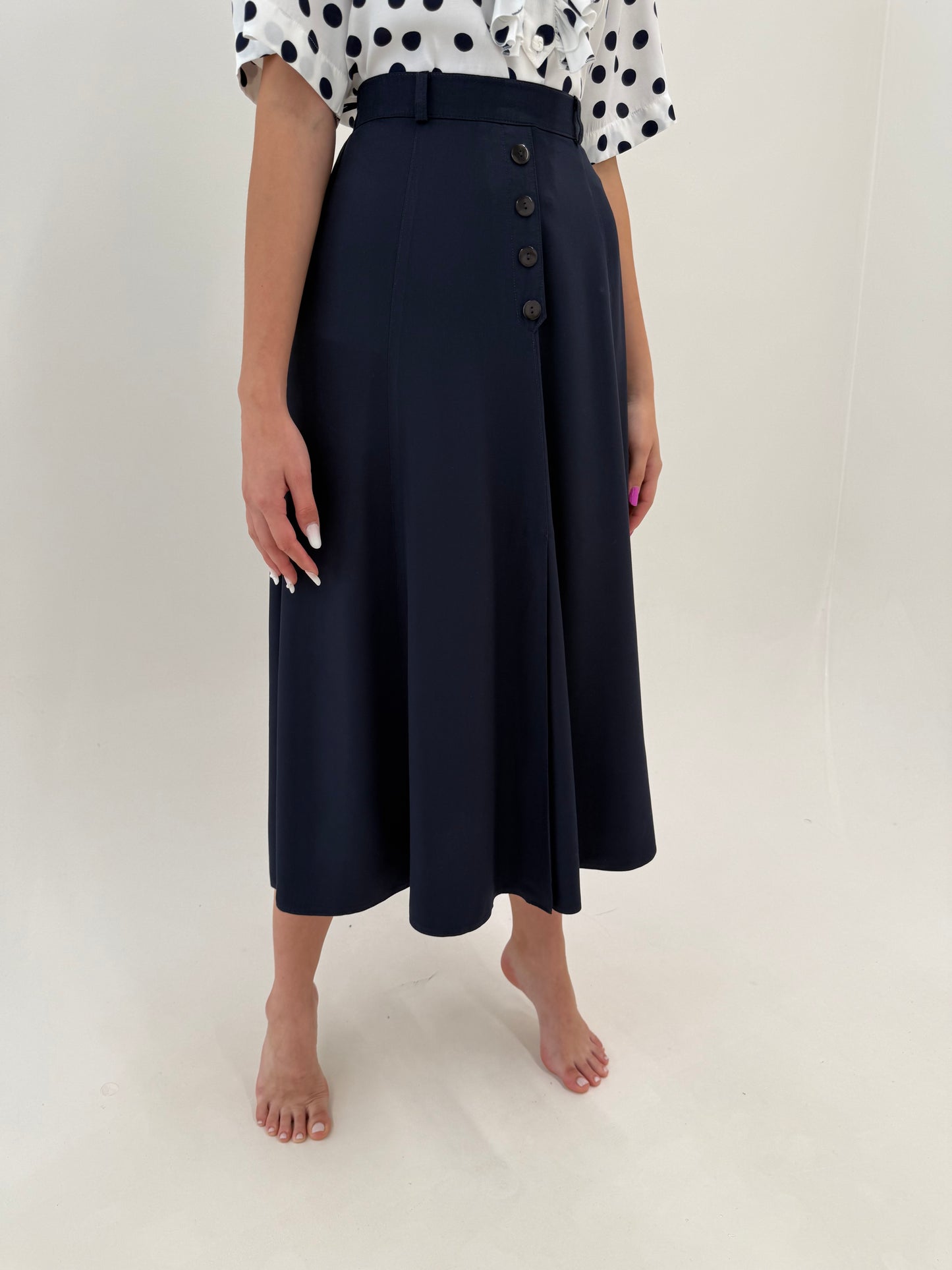 Fustă maxi în croi minimalist amplu cu talie ultra înaltă marcată Navy blue