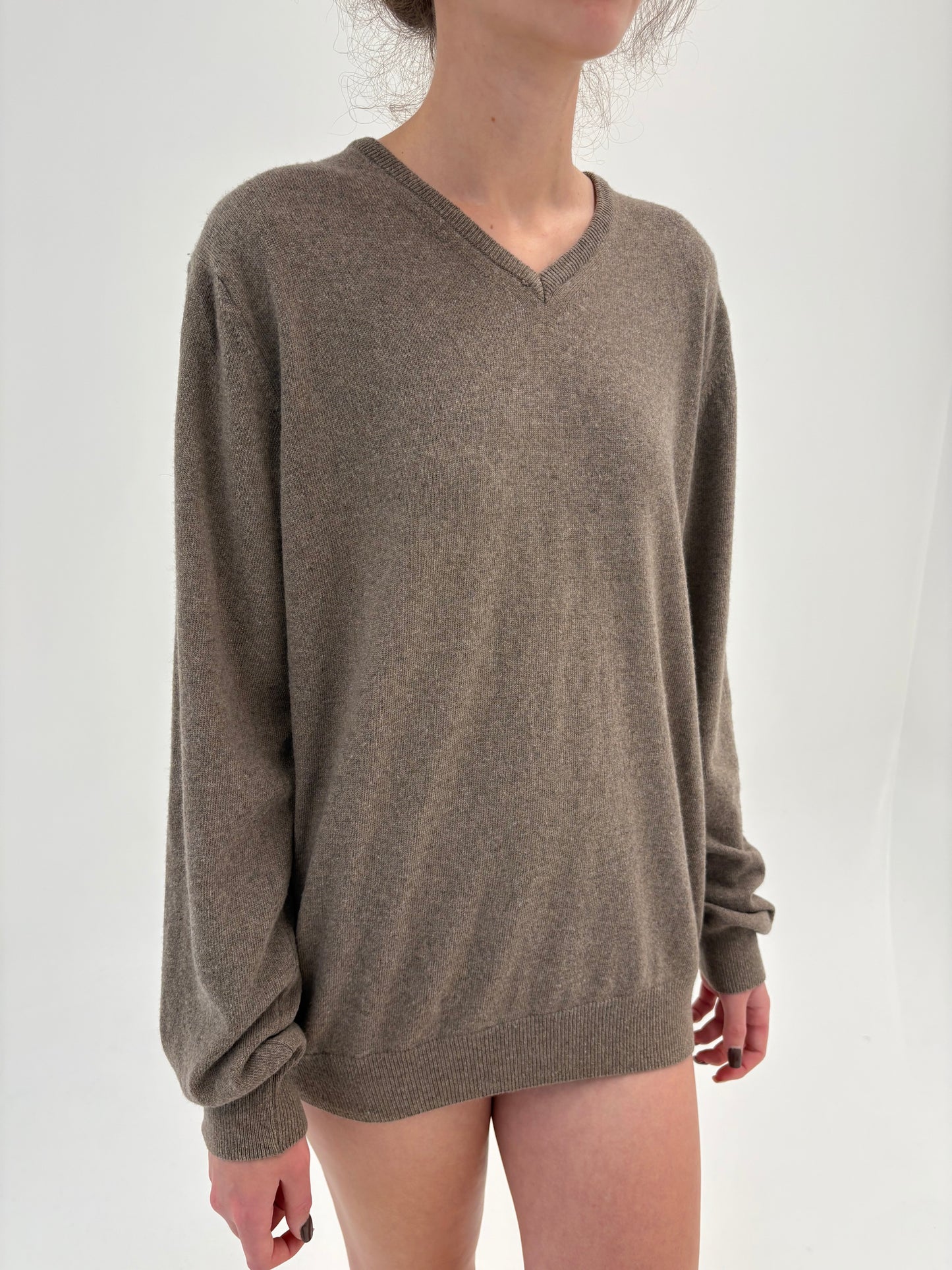 Pulover dark nude în anchior din lana merino extrafina de gramaj mare