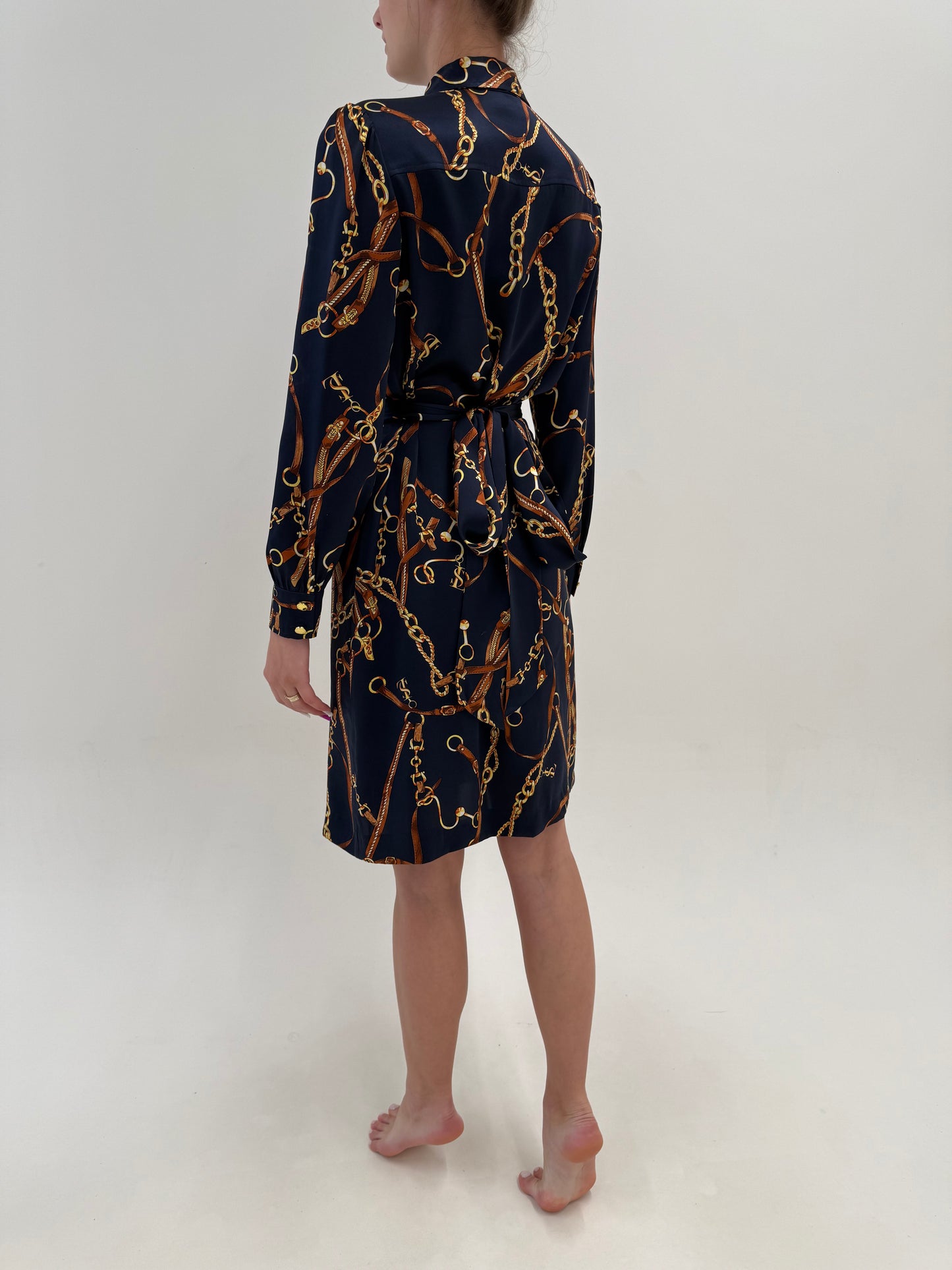 Rochie luxury Luisa Spagnoli din twill de mătase naturală cu print baroc și centura proprie