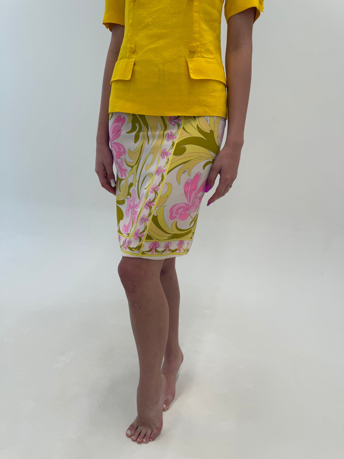 Fustă vintage Emilio Pucci din mătase naturală cu print specific brandului