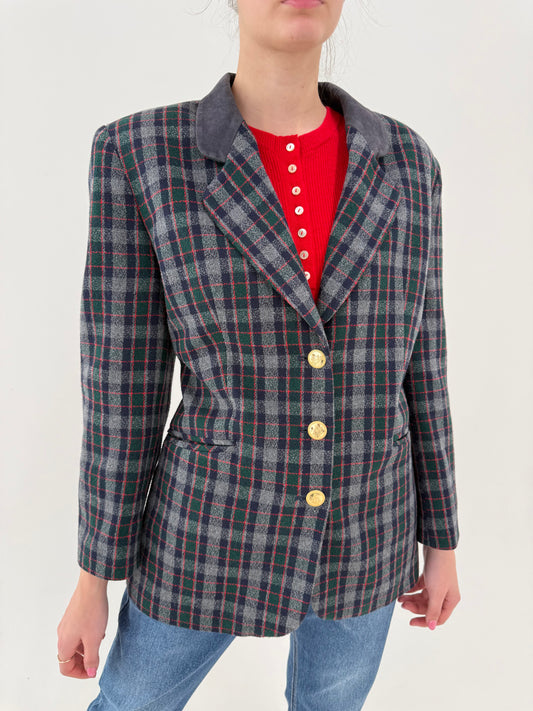 Sacou în carouri cu nasturi aurii din lanita in croi ușor cambrat