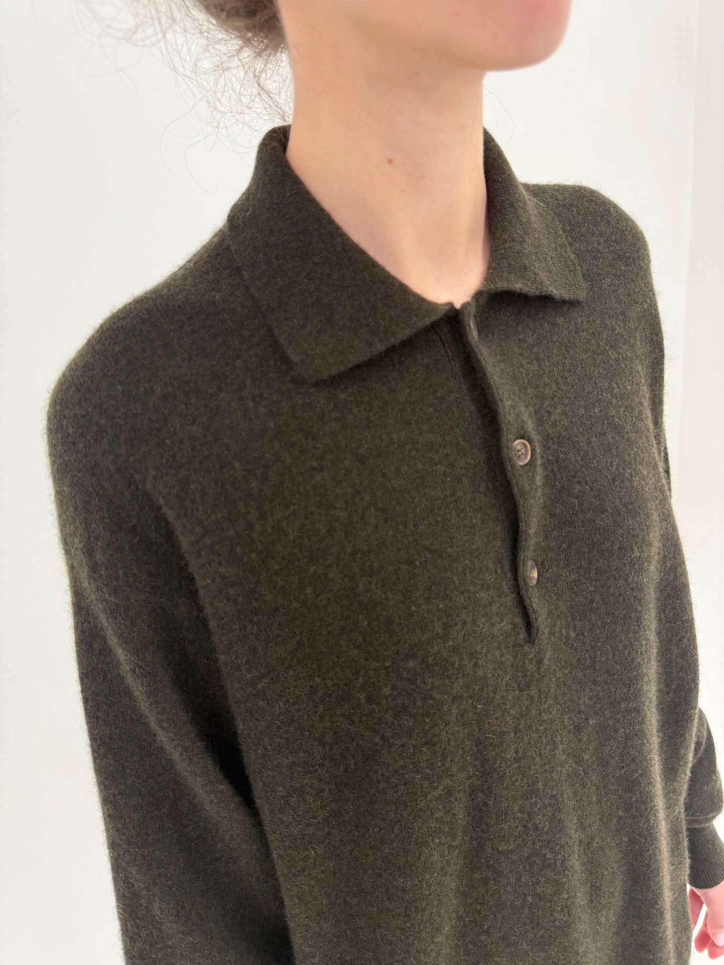 Pulover ultra luxury Zegna polo din cașmir multiply dark forest green