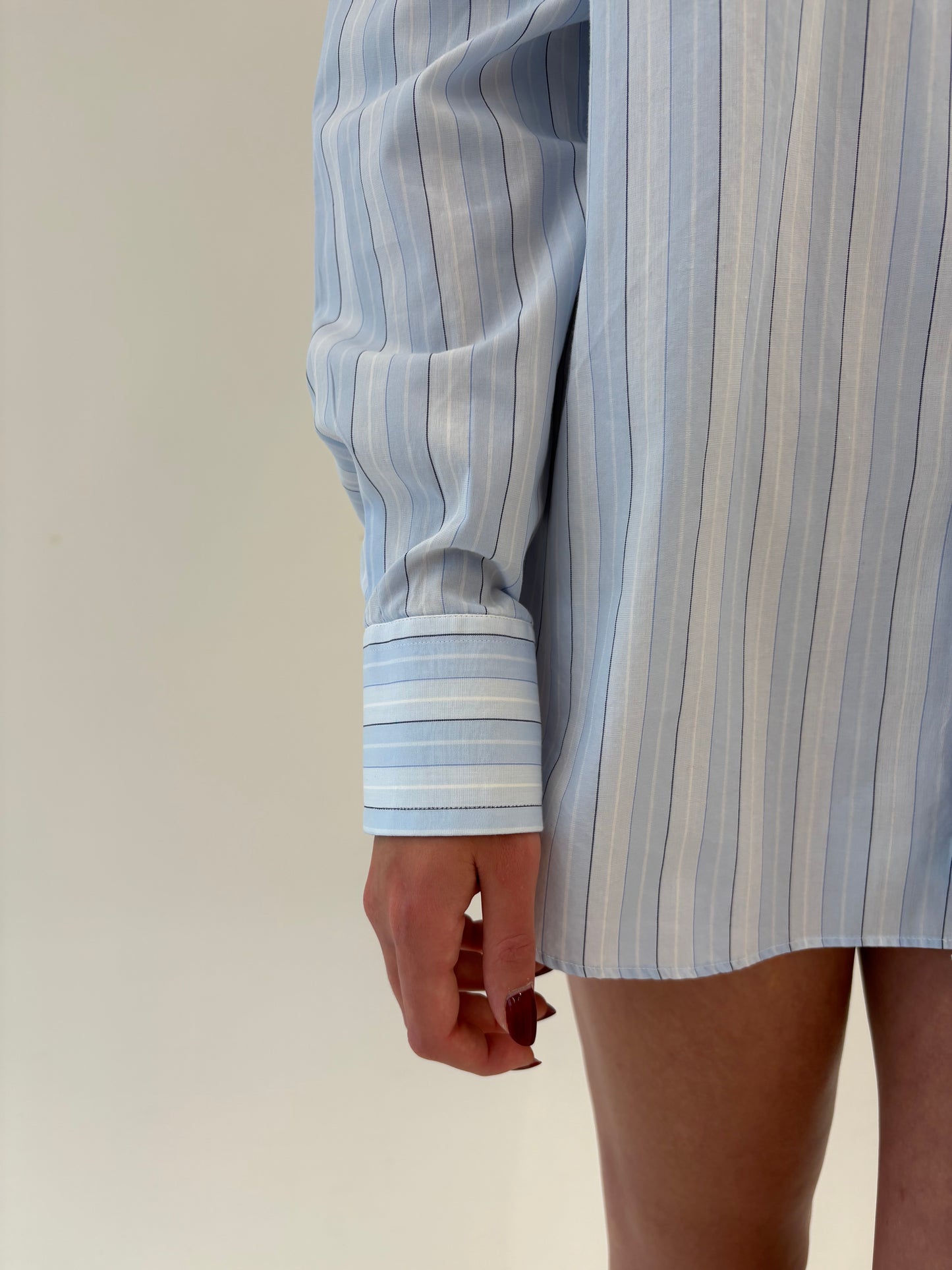 Cămașa baby blue din poplin gros de bumbac structurat