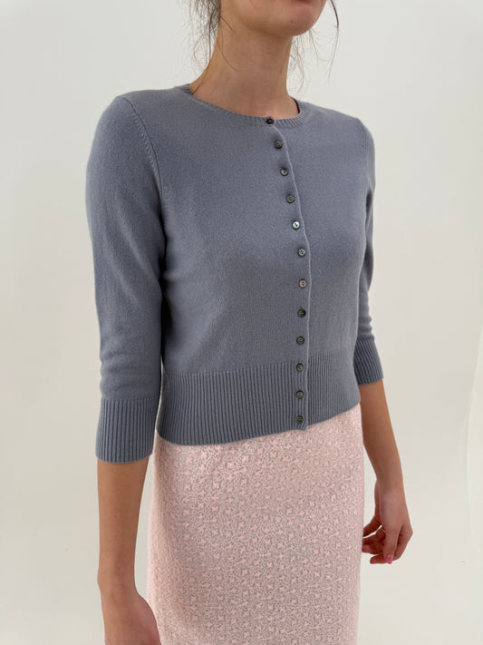 Cardigan gri superb din cașmir cu mânecă 3/4 si ușor cambra