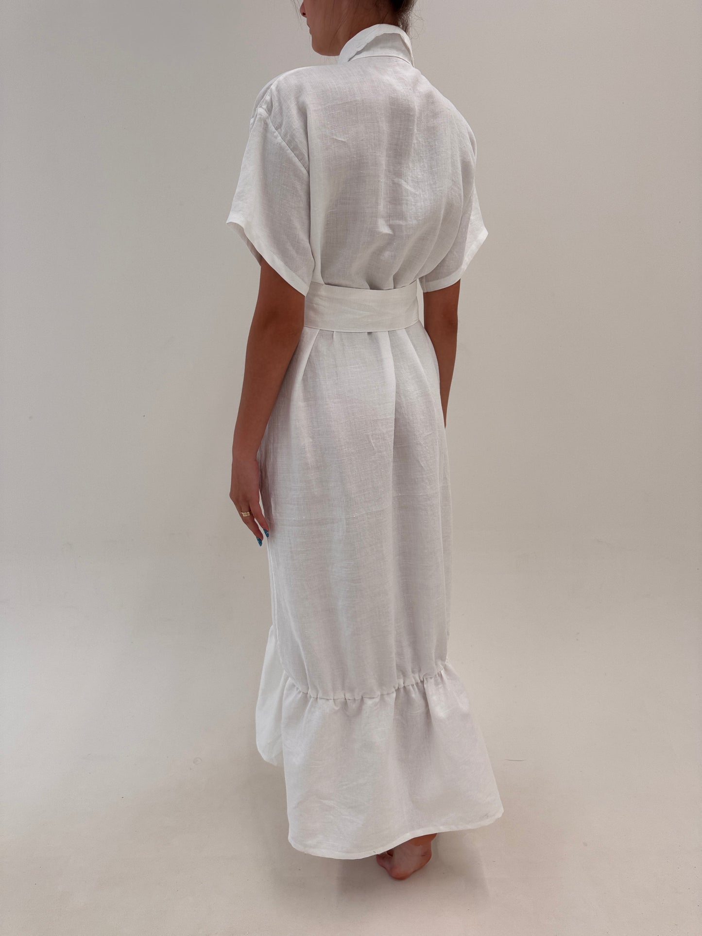 Rochie vintage maxi bijuterie din pânză excepțională de in cu broderie manuală