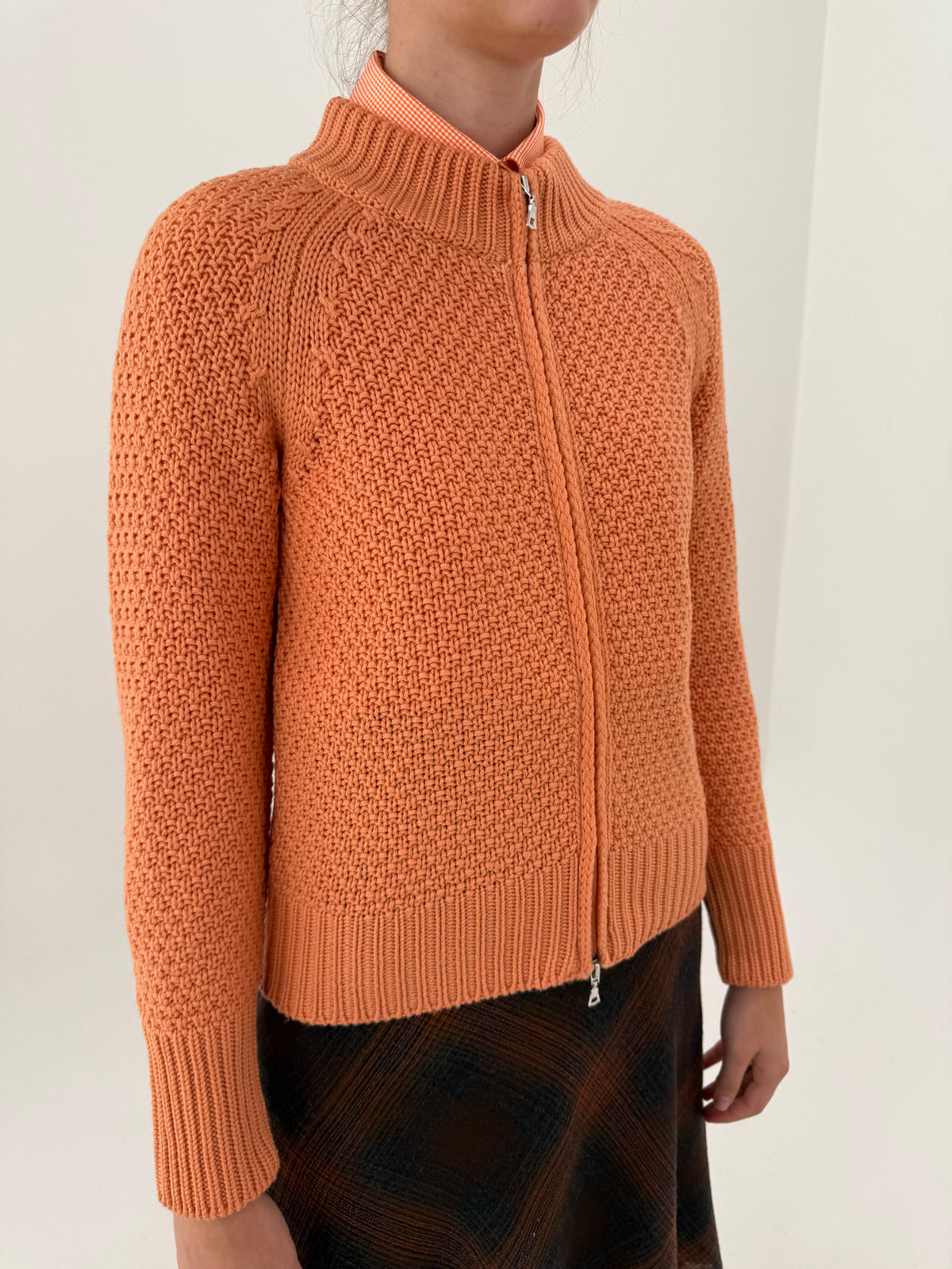 Cardigan gros tip jachetă full zip din lana merino extrafina groasa texturată