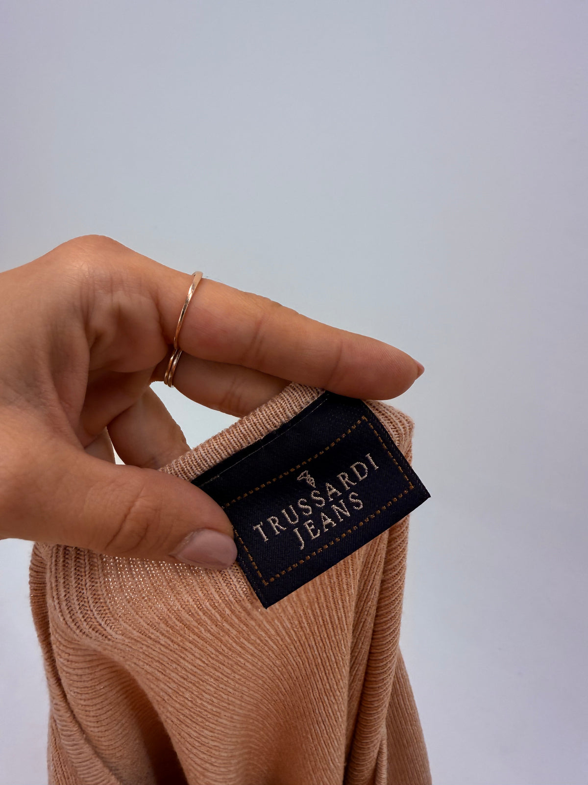 Top Trussardi pink nude din lana extrafina și bumbac