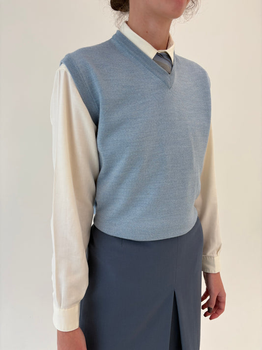 Vestă / top baby blue din lana merino extrafina