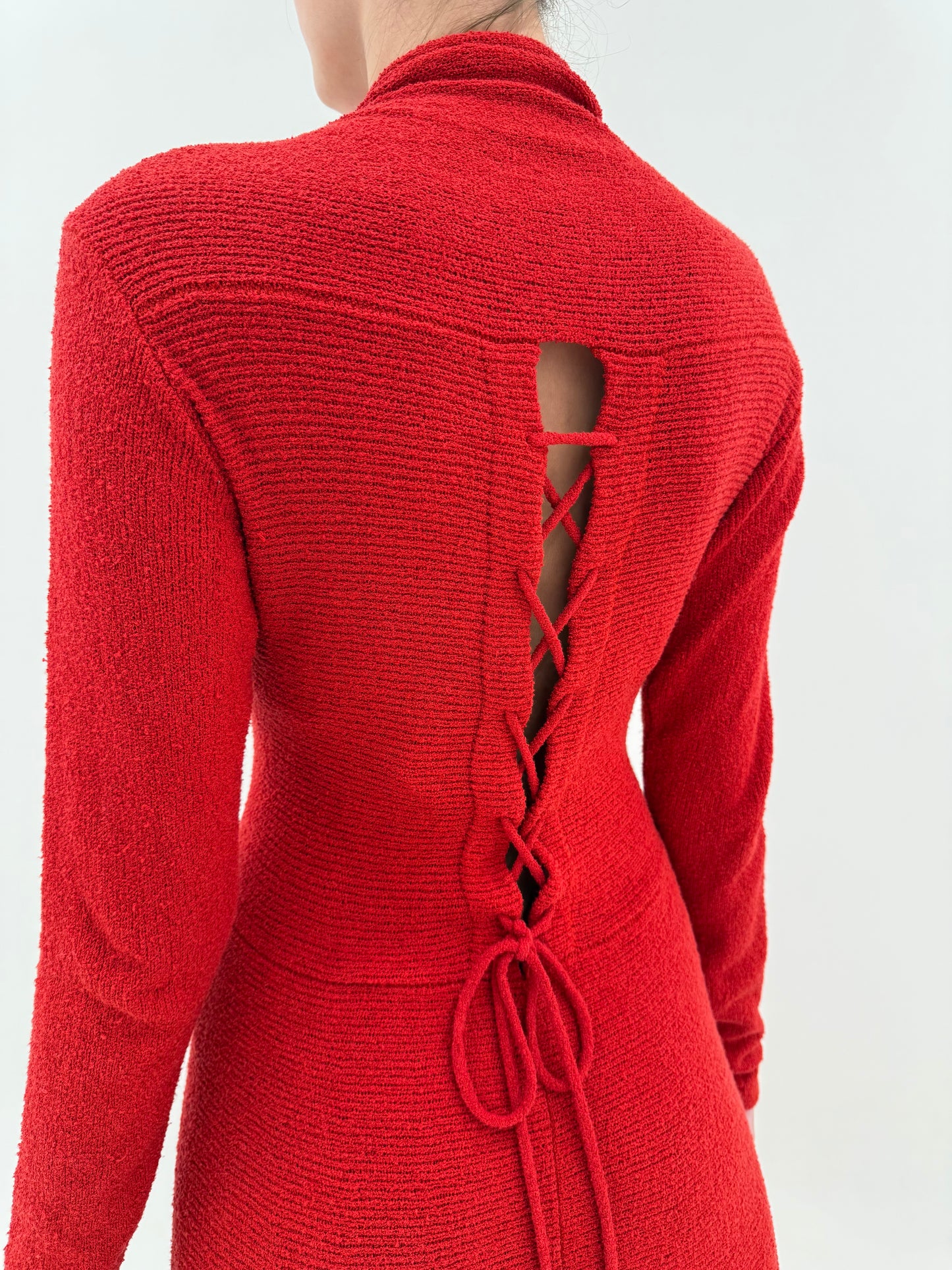 Rochie vintage maxi Cherry red din jerse greu natural in croi cambrat