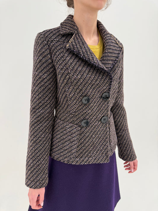 Sacou cambrat din tweed gros în nuanțe superbe cu închidere dublă