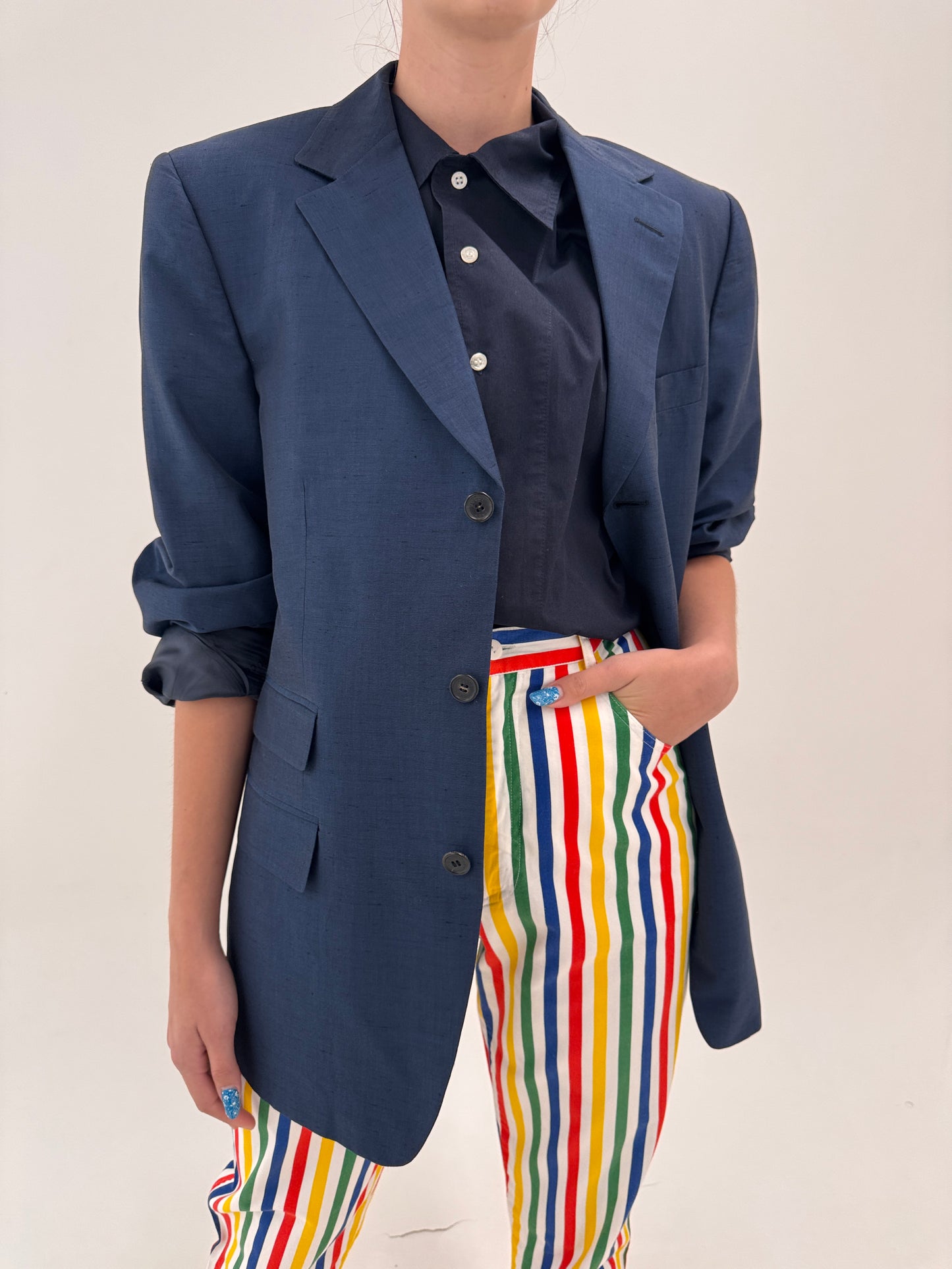 Sacou Gucci Navy din mătase naturală și bumbac tall incl croi actual