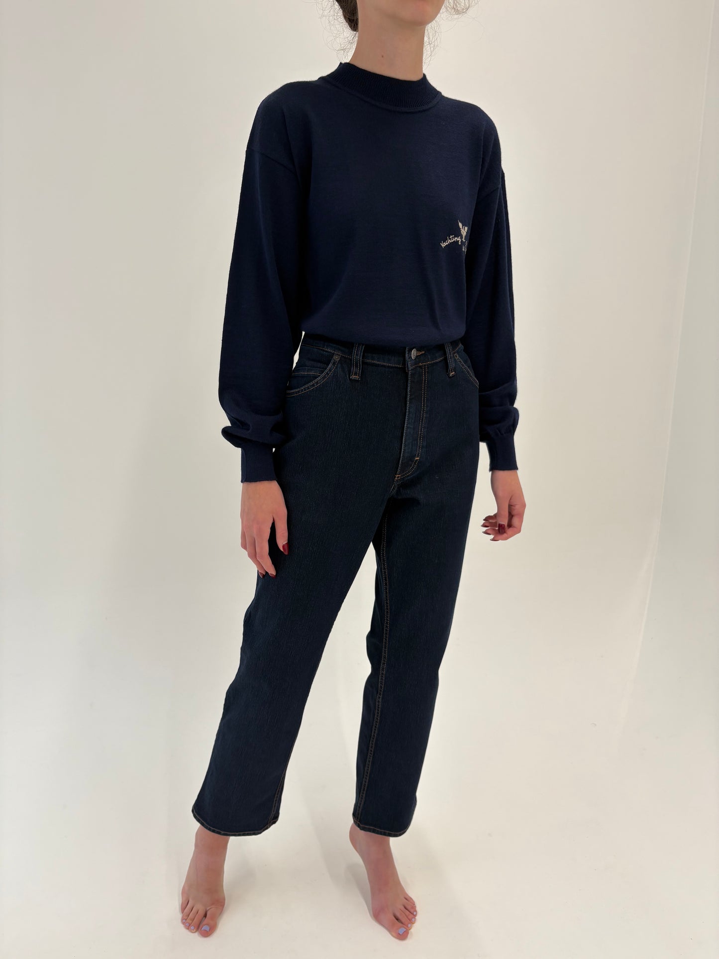 Jeans premium dark wash modelatori straight leg cu talie înaltă