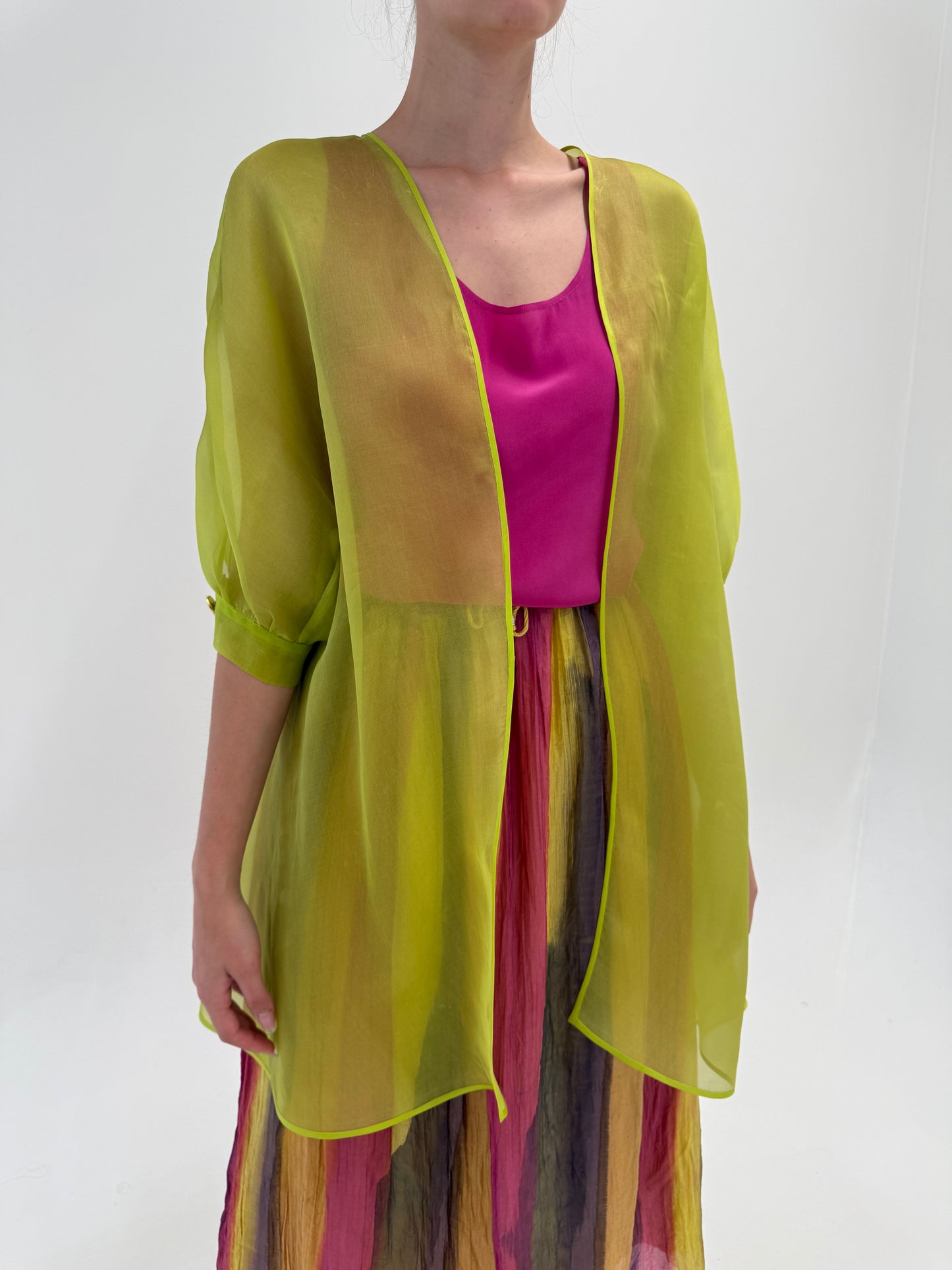 Blazer spectaculos chartreuse din organza de mătase naturală