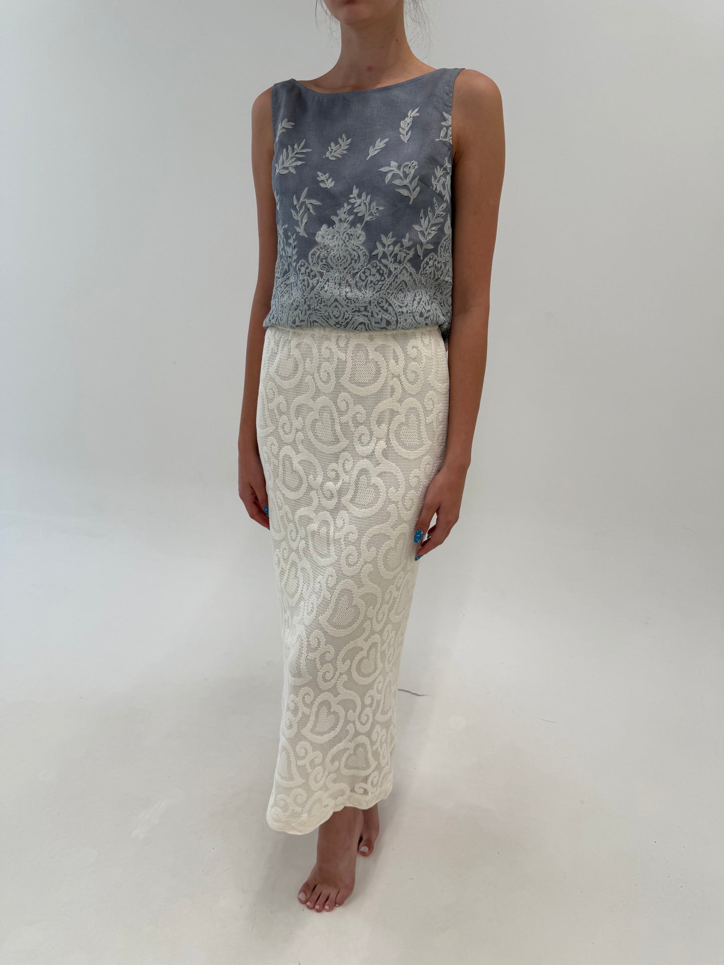 Fustă maxi din dantelă macrame modelatoare de bumbac butter white