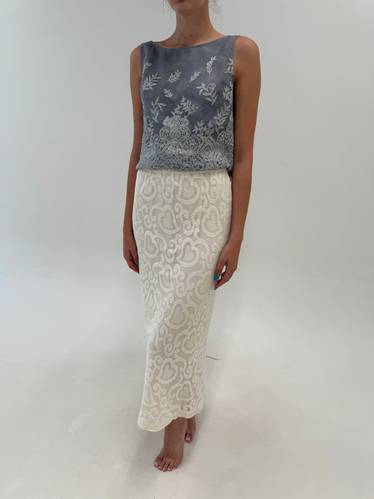 Fustă maxi din dantelă macrame modelatoare de bumbac butter white