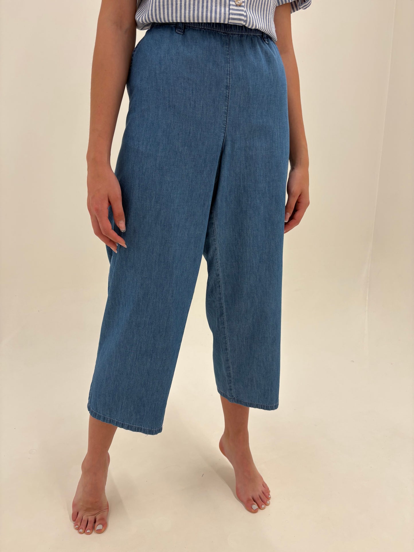 Jeans de vară petite cu talie elastică din bumbac subțire