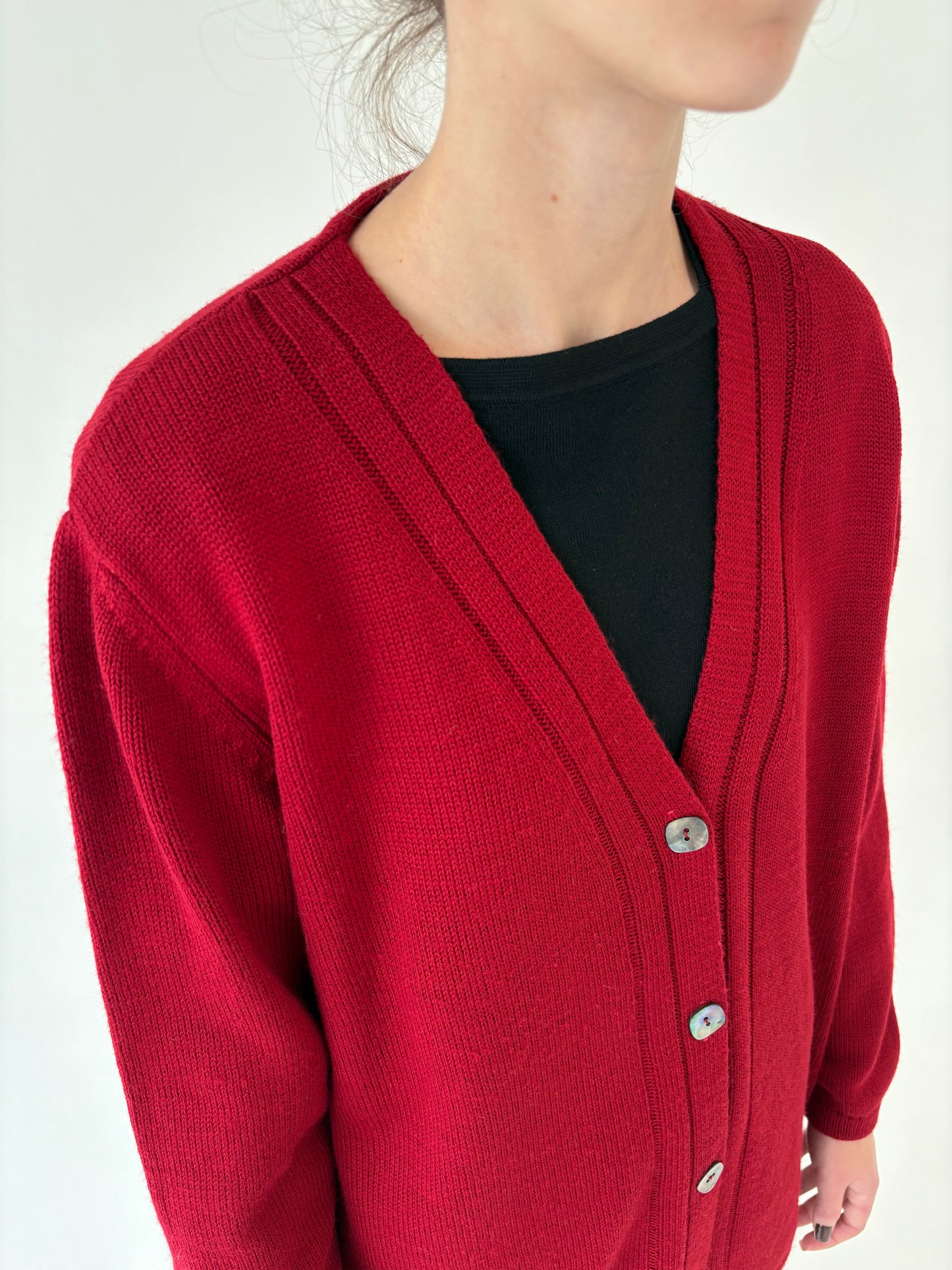 Cardigan gros tip jachetă burgundy din lana merino extrafina de gramaj mare