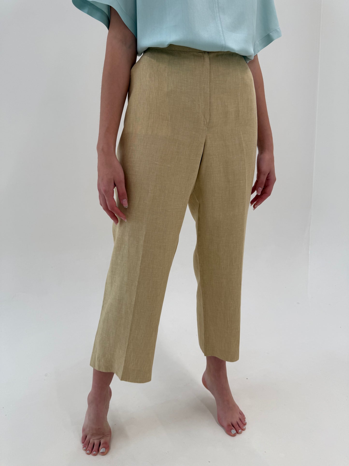 Pantaloni petite italienești camel din in premium