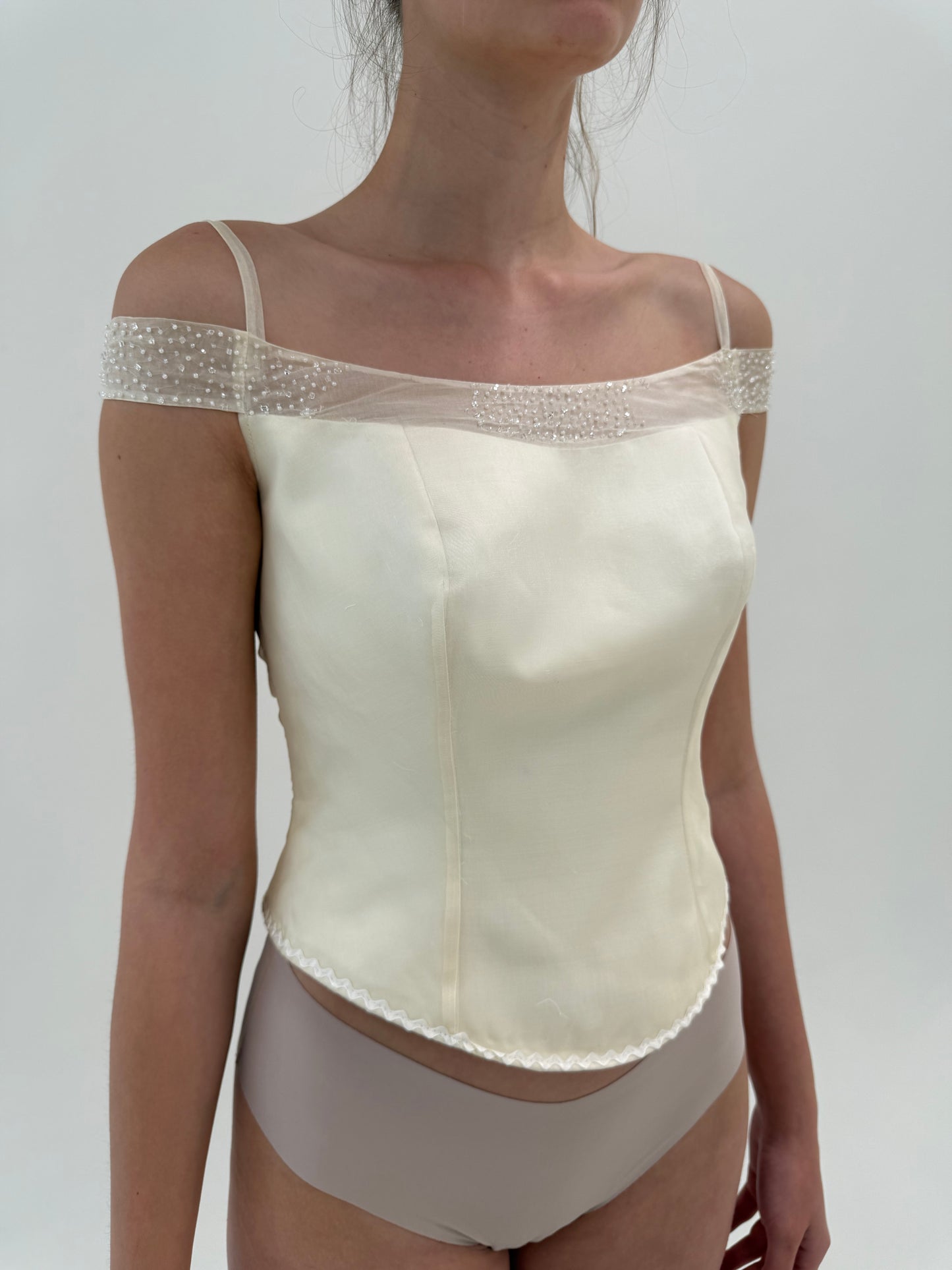 Corset vintage nou din mătase naturală și organza cu aplicații manuale