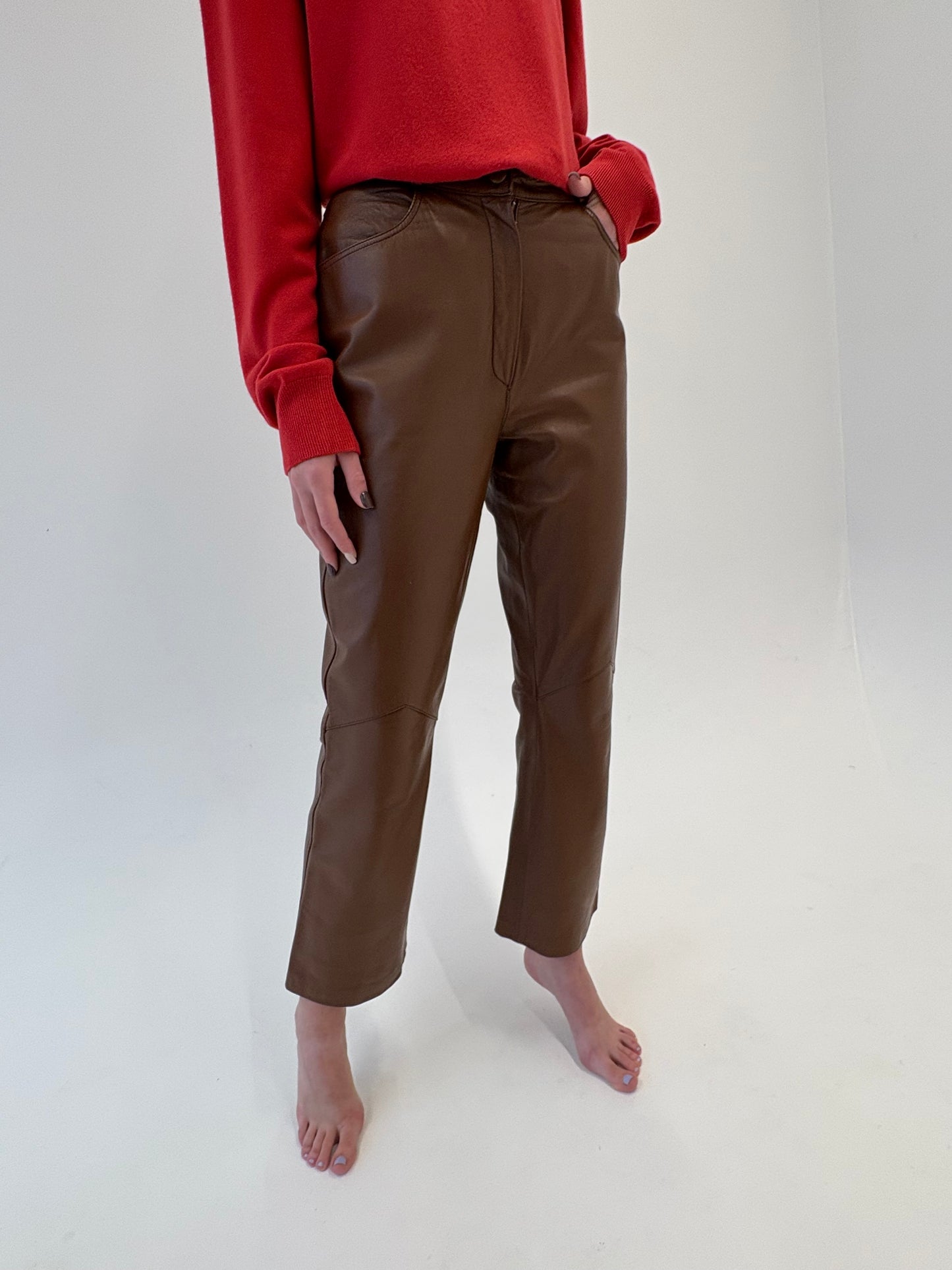 Pantaloni din piele naturală extrem de moale chocolate brown