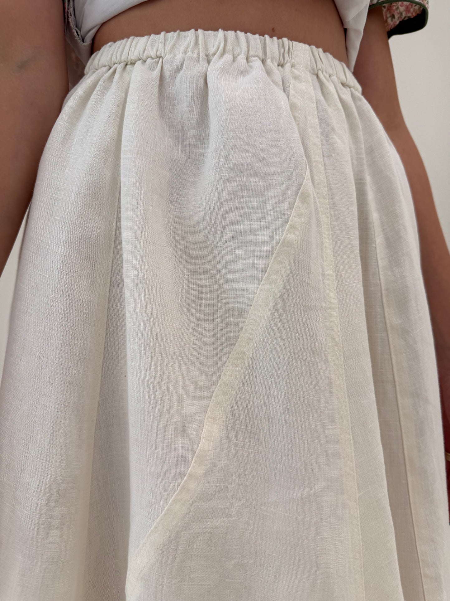 Fustă light nude din in excepțional cu talie elastică midi