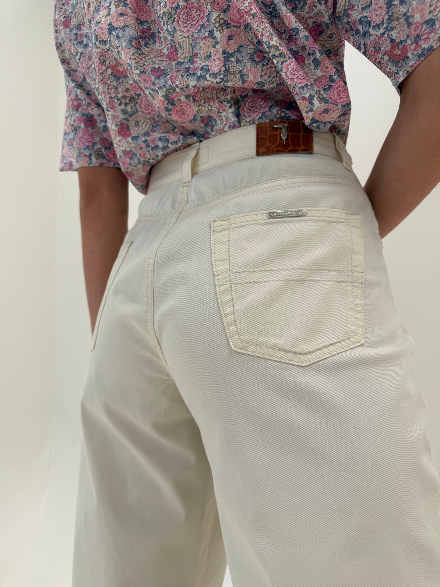 Pantaloni luxury Trussardi petite butter white din bumbac ultra confort modelatori