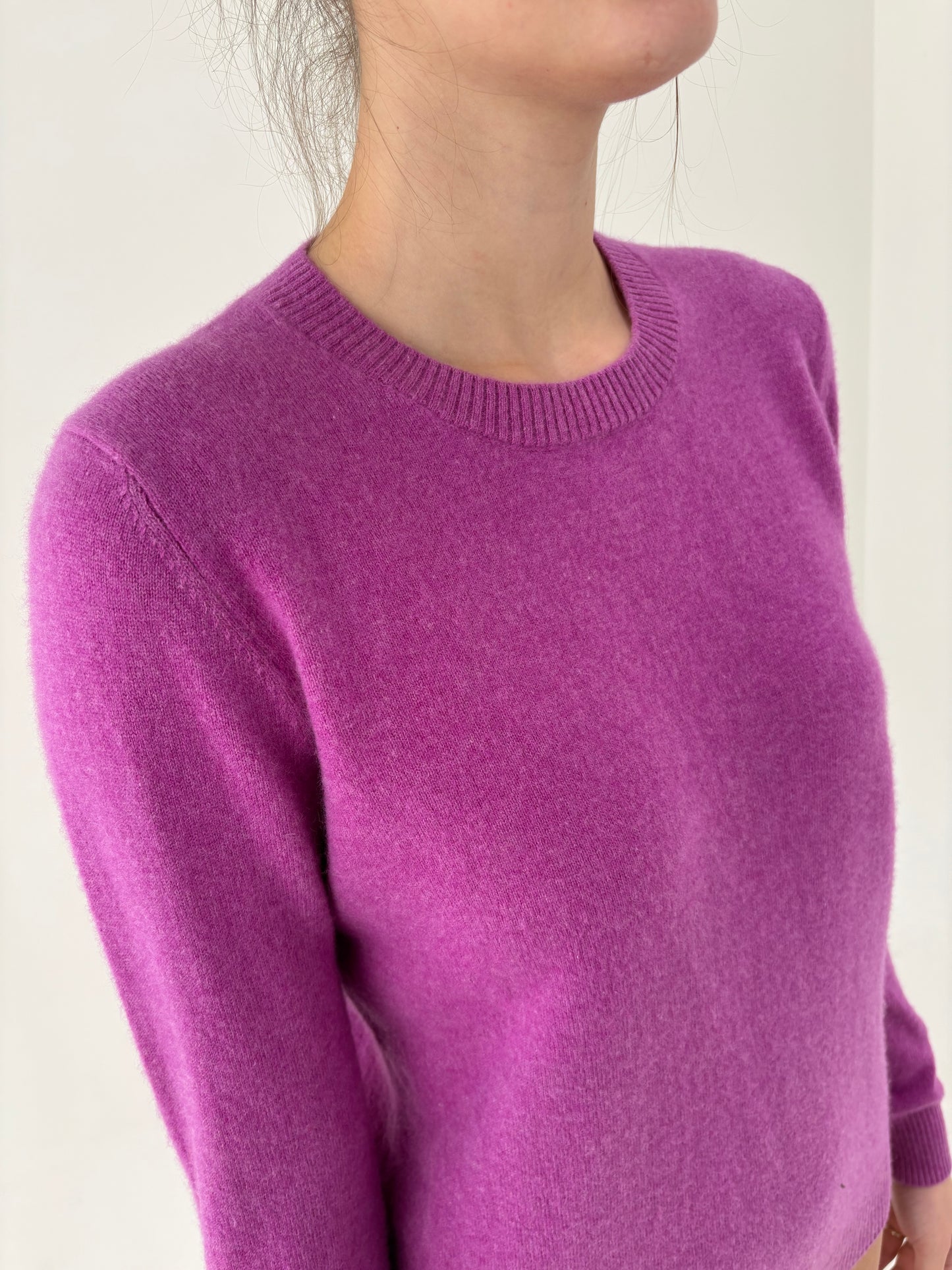 Puloveras din cașmir crew neck roz tare