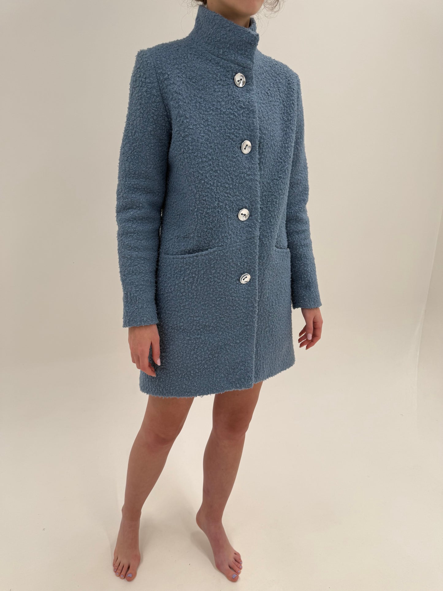 Palton baby blue Elisabeta Franchi din boucle din mix de lana