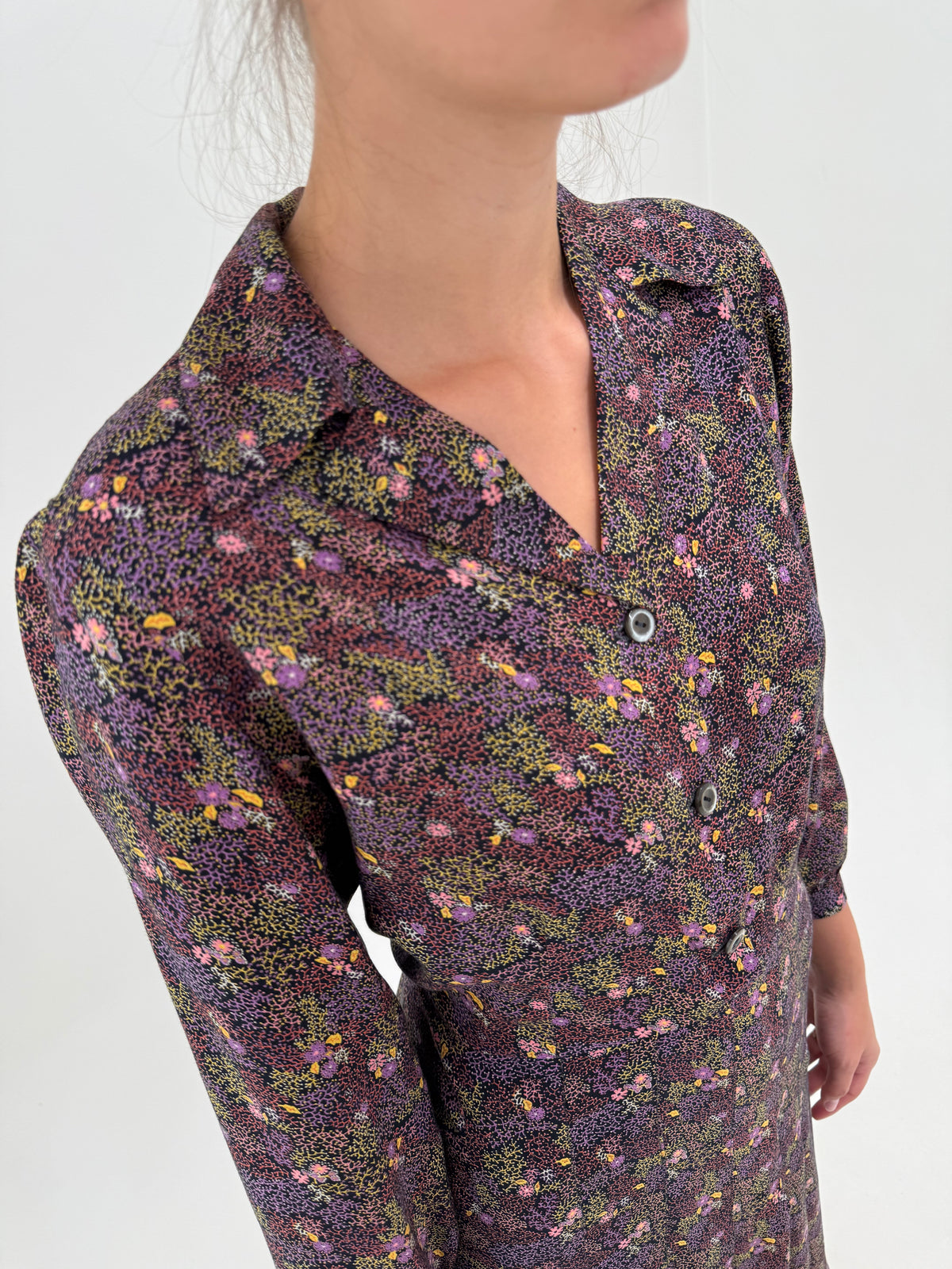 Rochie vintage în croi de ani 70 din bumbac moale gros textyrat petite