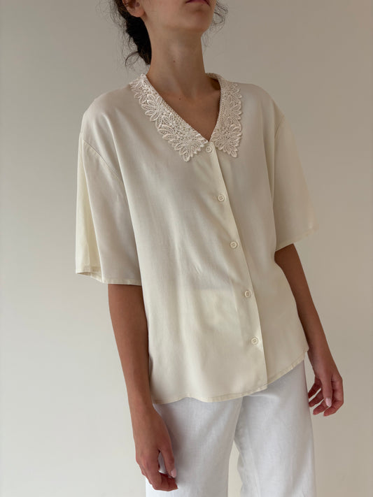 Cămăși vintage butter nude cu guler din dantelă macrame din panzica