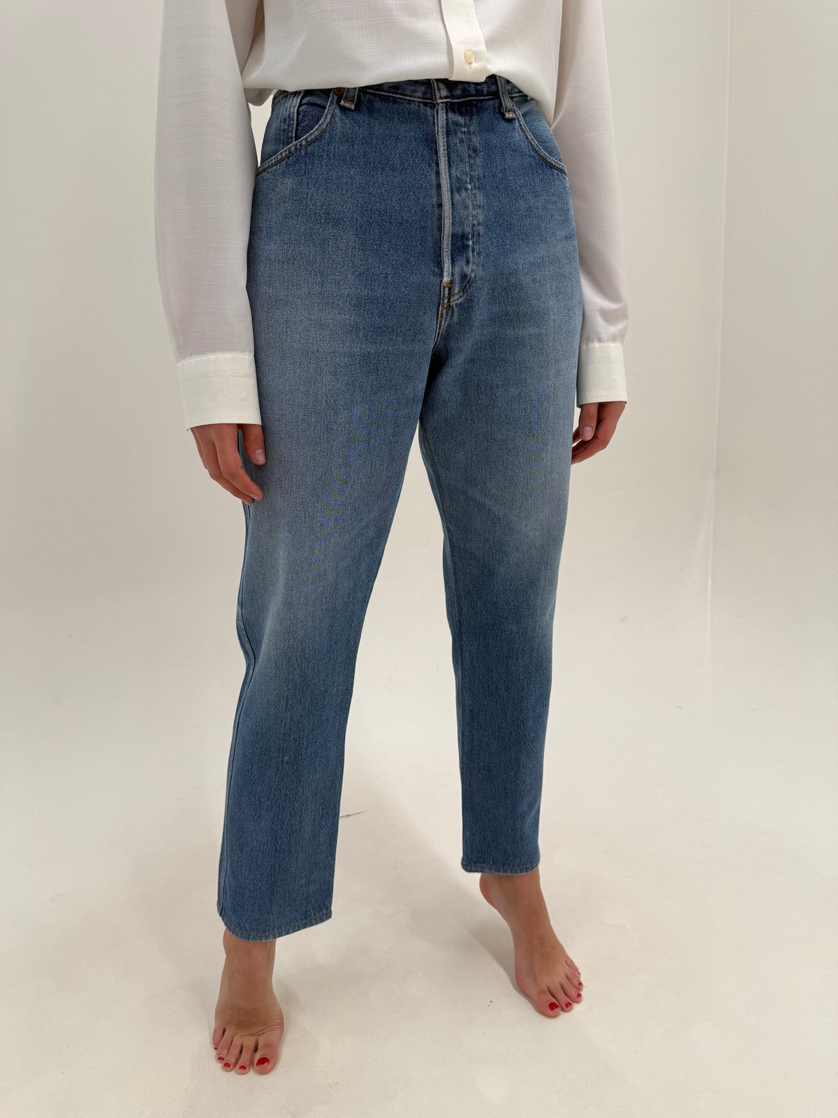 Jeans vintage Levi’s tall straight leg din denim gros de bumbac cu talie înaltă