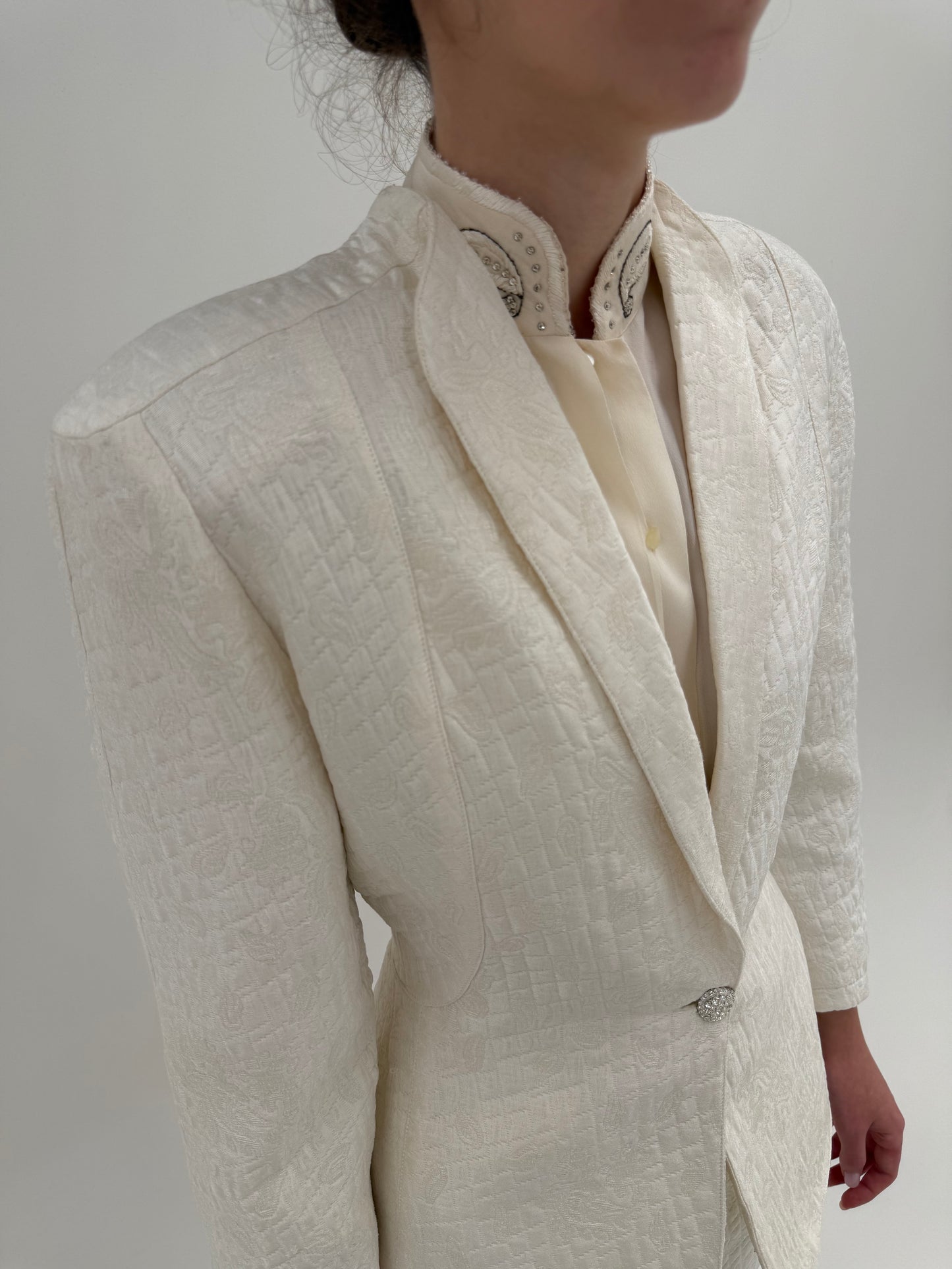 Deux piece old vintage anii 80 în stil Dior New Look din jacquard cu lana