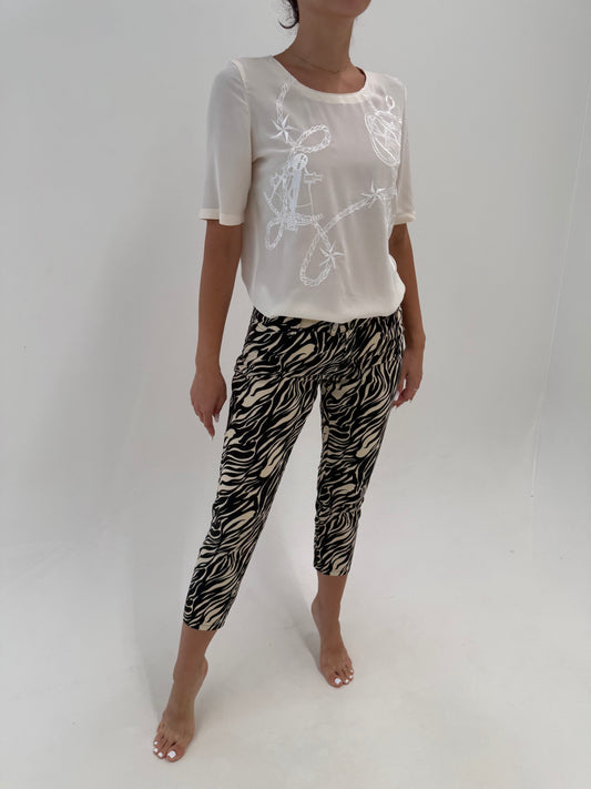 Pantaloni petite Versace animali print stilizat din canvas de bumbac